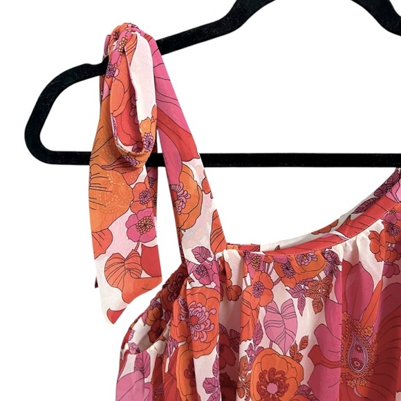 Trina Turk Pink Orange Floral One-Shoulder Ruffle Top - Picture 6 of 9